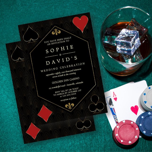 Luxus Art Deco Gatsby Casino Vegas Poker Hochzeit Einladung (Art Deco Casino Las Vegas poker wedding invitation)