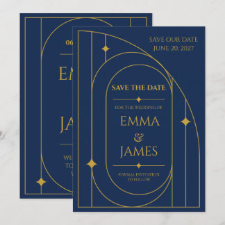 Luxus-Art-Deco-Navy-Gold-Save-the-Date-Karte Save The Date