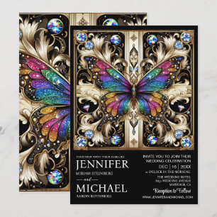 Luxus Art Deco Regenbogen Schmetterling Hochzeit Einladung