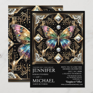 Luxus Art Deco Regenbogen Schmetterling Hochzeit Einladung