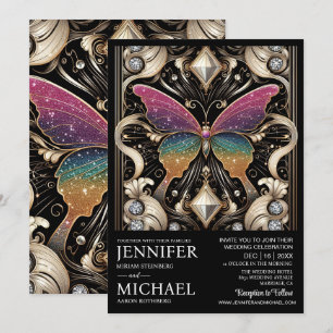 Luxus Art Deco Regenbogen Schmetterling Hochzeit Einladung