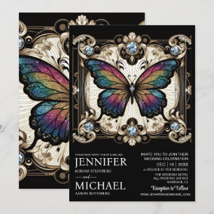 Luxus Art Deco Regenbogen Schmetterling Hochzeit Einladung