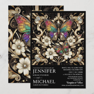 Luxus Art Deco Regenbogen Schmetterling Hochzeit Einladung