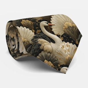 Luxus-Art-Deco-Schwan- und Gold-Filigran-Muster Krawatte