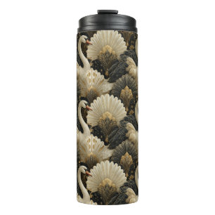 Luxus-Art-Deco-Schwan- und Gold-Filigran-Muster Thermosbecher