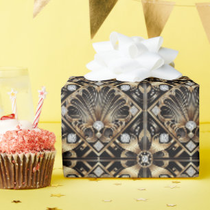 Luxus Art Deco Schwarz & Gold Falsche Diamant Verp Geschenkpapier