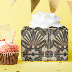 Luxus Art Deco Schwarz & Gold Faux-Diamant-Verpack Geschenkpapier