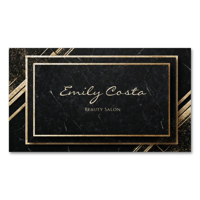 Luxus Art Deco Schwarz und Gold Marmor Magnetische Visitenkarte (Vorderseite)