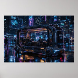 Luxus-Autonomie-Büropodest in der Cyberpunk-Stadt Poster