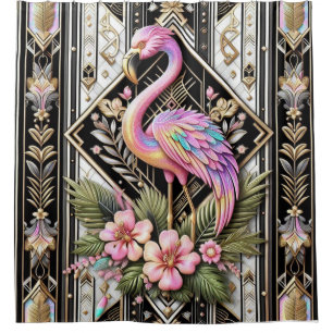 Luxus-Badezimmer Art Deco Flamingo Duschvorhang
