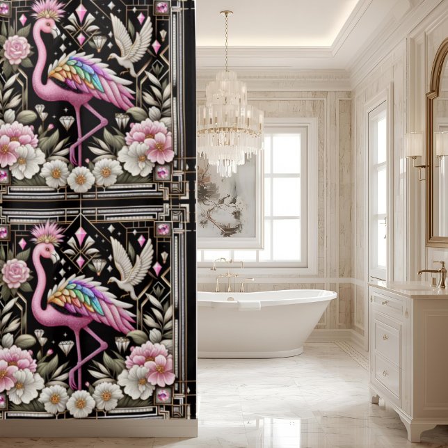 Luxus-Badezimmer | Art Deco Flamingo Duschvorhang (Von Creator hochgeladen)