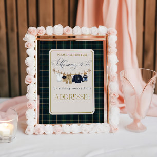 Luxus-Bär-Karomuster-Baby-Shower-Hilfe-Mama-Adress Poster