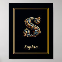 Luxus-Barock-Buchstabe S-Monogramm-Plakat