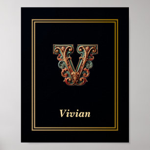 Luxus-Barock-Buchstabe V-Monogramm-Plakat Poster