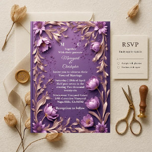 Luxus Barock Üppige Lila Tulpen Goldene Hochzeit Einladung