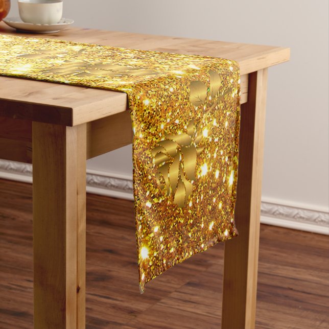 Luxus Beliebtes Geschenk Floral Gold Glitzer Mittelgroßer Tischläufer (Beispiel)