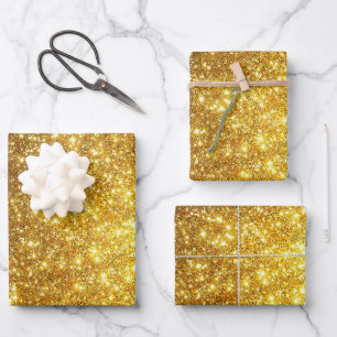 Luxus Beliebtes Geschenk Gold Glitzer Geschenkpapier Set