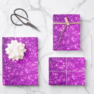Luxus Beliebtes Geschenk Lila Gold Glitzer Geschenkpapier Set