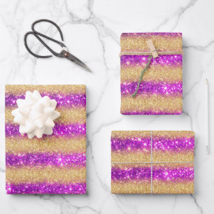 Luxus Beliebtes Geschenk Lila Gold Glitzer Geschenkpapier Set