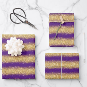 Luxus Beliebtes Geschenk Lila Gold Glitzer Geschenkpapier Set