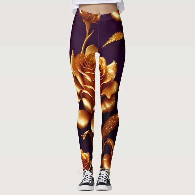Luxus Big Gold Rose Moderne Kollektion Leggings (Vorderseite)