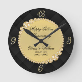 Luxus Black and Gold Diamonds Runde Wanduhr