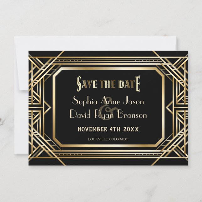 Luxus Black and Gold Great Save the Date (Vorderseite)