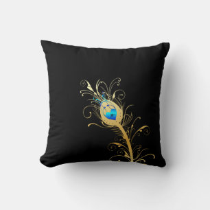 Luxus Black and Gold Peacock Feather Kissen