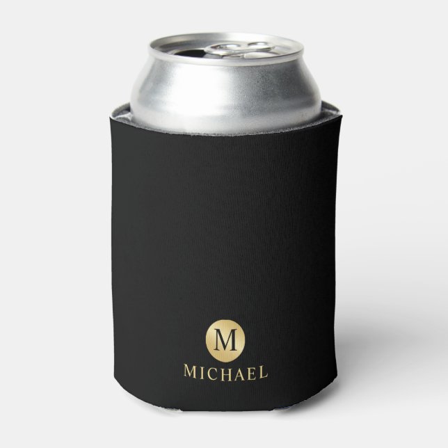 Luxus Black and Gold Personalisiert Monogram Dosenkühler (Kanne Vorderseite)