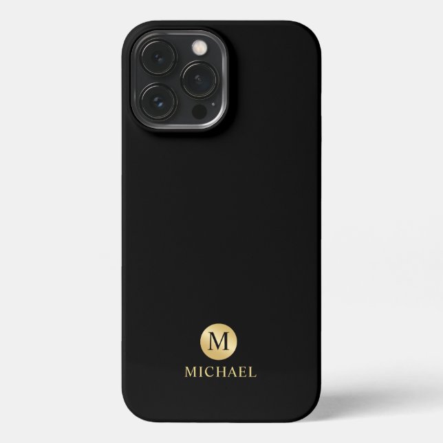 Luxus Black and Gold Personalisiert Monogram iPhone 13 Pro Max Hülle (Rückseite)