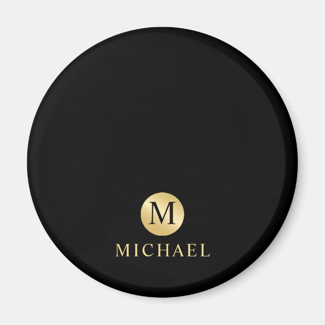 Luxus Black and Gold Personalisiert Monogram Magnet (Vorne)