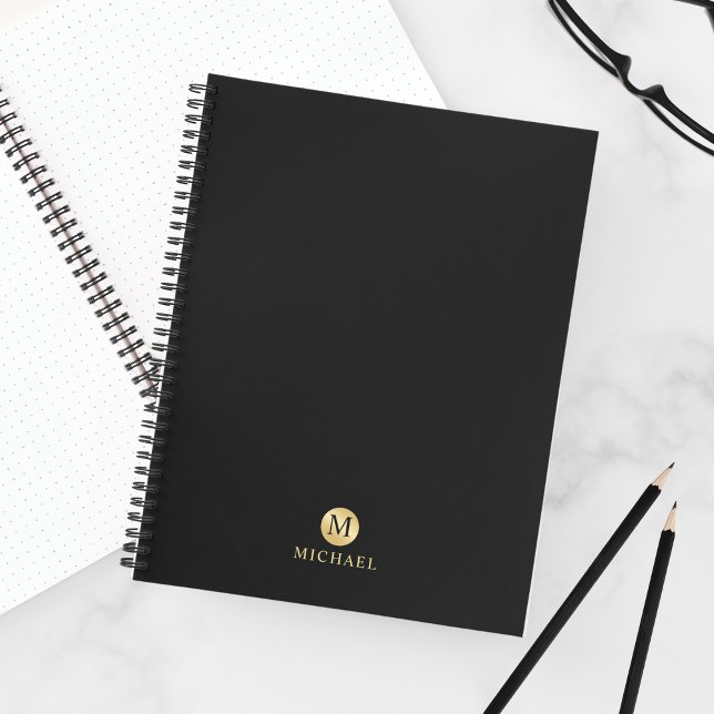 Luxus Black and Gold Personalisiert Monogram Notizbuch (Von Creator hochgeladen)