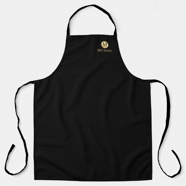 Luxus Black and Gold Personalisiert Monogram Schürze (Vorderseite)