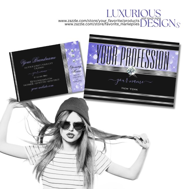 Luxus Black Bright Blue Glitzer Diamonds Silver Visitenkarte (Von Creator hochgeladen)