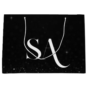 Luxus Black Glitzer Geschenktasche mit Initialen Große Geschenktüte