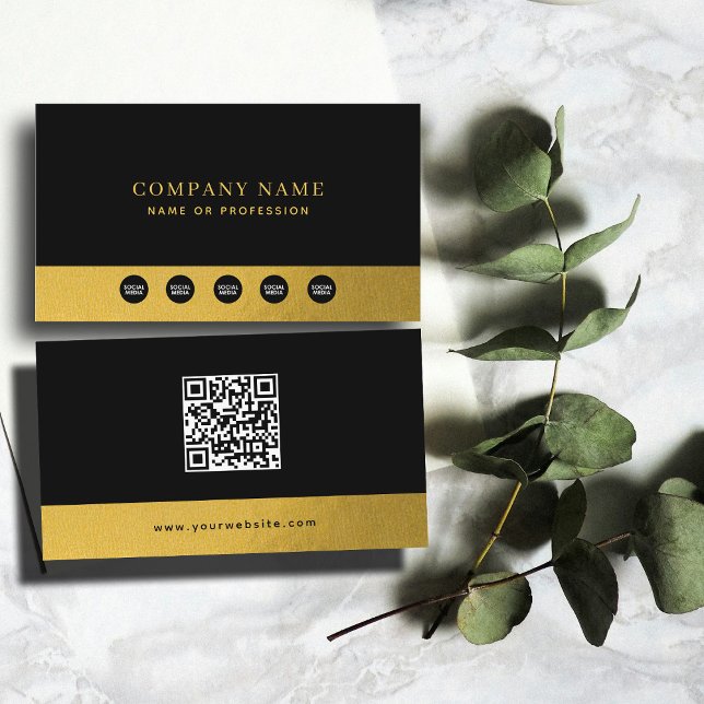 Luxus Black Gold Company Social Media & QR Code Visitenkarte (Luxury Black Gold Company Social Media & QR Code Business Card)