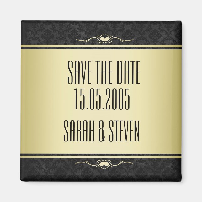 Luxus Black/Gold Damask Save the Date Magnet (Vorne)