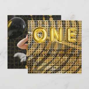 Luxus Black Gold Disco Foto Geburtstag Einladung