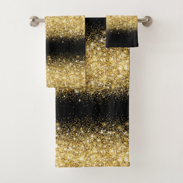 Luxus Black Gold Glitzer Badhandtuch Set (Insitu)