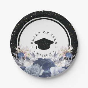 Luxus Black Gold Glitzer Floral Abschluss Pappteller