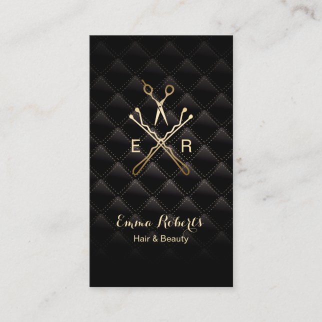 Luxus Black & Gold Hair & Beauty Salon Visitenkarte (Vorderseite)
