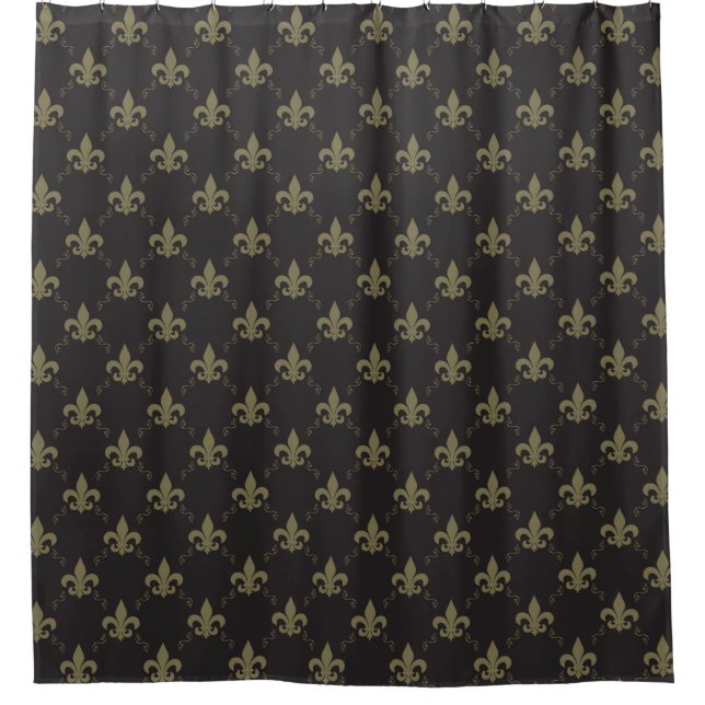 Luxus Black Gold Lilie Muster Duschvorhang (Vorderseite)