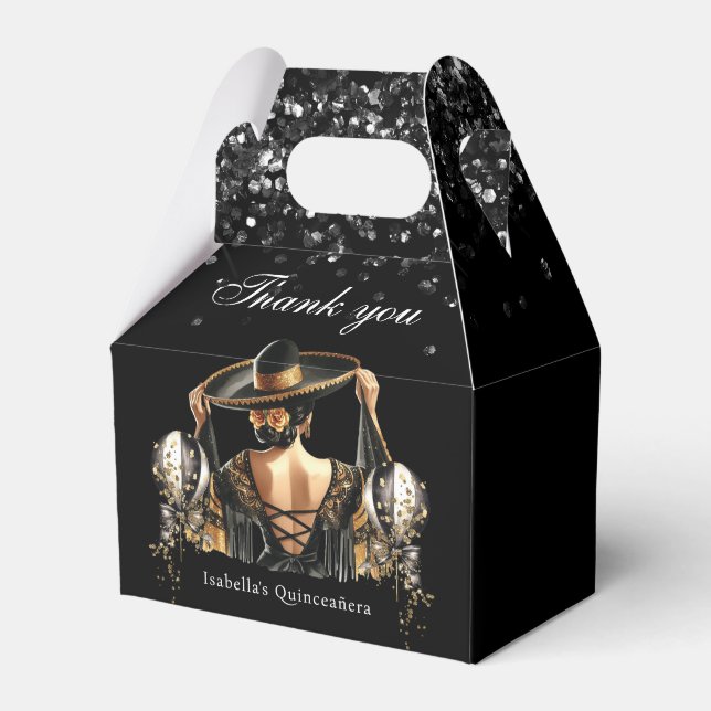Luxus Black Gold mexikanischer Stil Quinceñera Geschenkschachtel (Vorderseite)