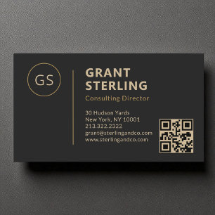 Luxus Black Gold Minimalistischer Beruflicher QR C Visitenkarte