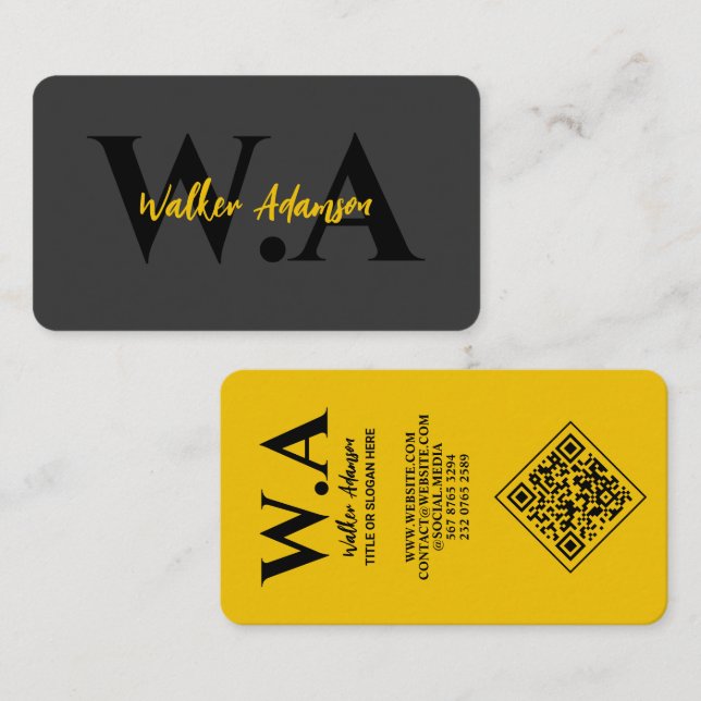 Luxus Black & Gold | Modernes Berufliches Monogram Visitenkarte (Vorne/Hinten)