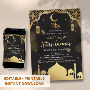 Luxus-Black-Gold-Moschee-Iftar-Dinner Einladung