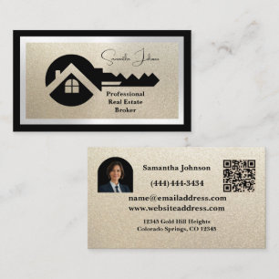 Luxus Black & Gold QR/Foto Immobilien Visitenkarte