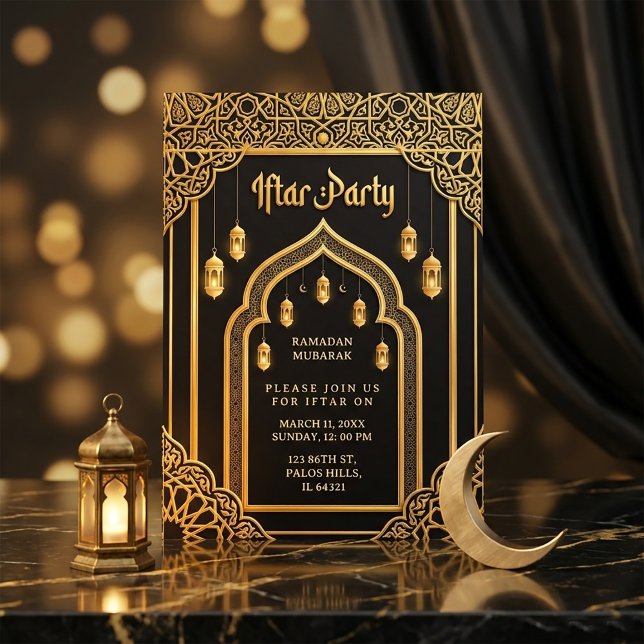 Luxus Black Gold Ramadan Iftar  Einladung (#RamadanInvitation
#IftarParty
#RamadanIftar
#LuxuryInvitation
#IslamicDesign
#RamadanMubarak
#Gold)