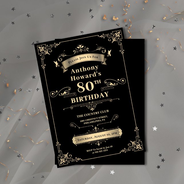 Luxus Black & Gold Shiny Meilenstein Zeitalter Geb Einladung (Luxury Black & Gold Shiny Milestone Age Birthday Invitation)