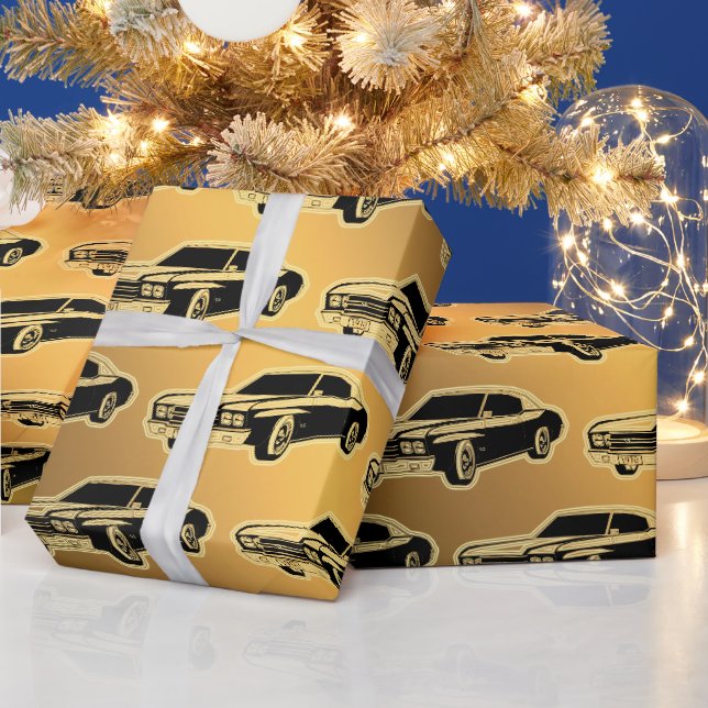 Luxus Black Gold Vintage Car Geschenkpapier (Feiertage)